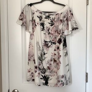 White Floral Strapless Dress